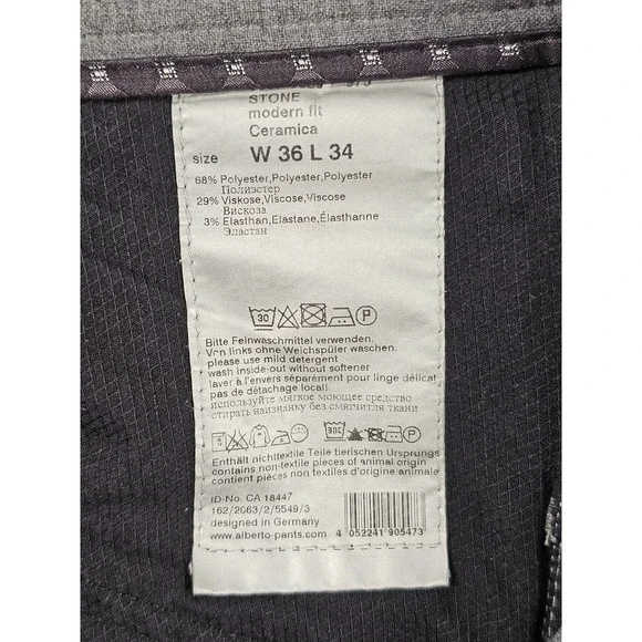 Alberto Ceramica Stone Golf Pants Mens 36x34 Gray Modern Fit Stretch Performance